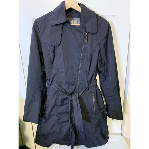 Vince Camuto Women’s Sz M Blue Jacket Trench Coat with belt rain - Picture 3 of 11